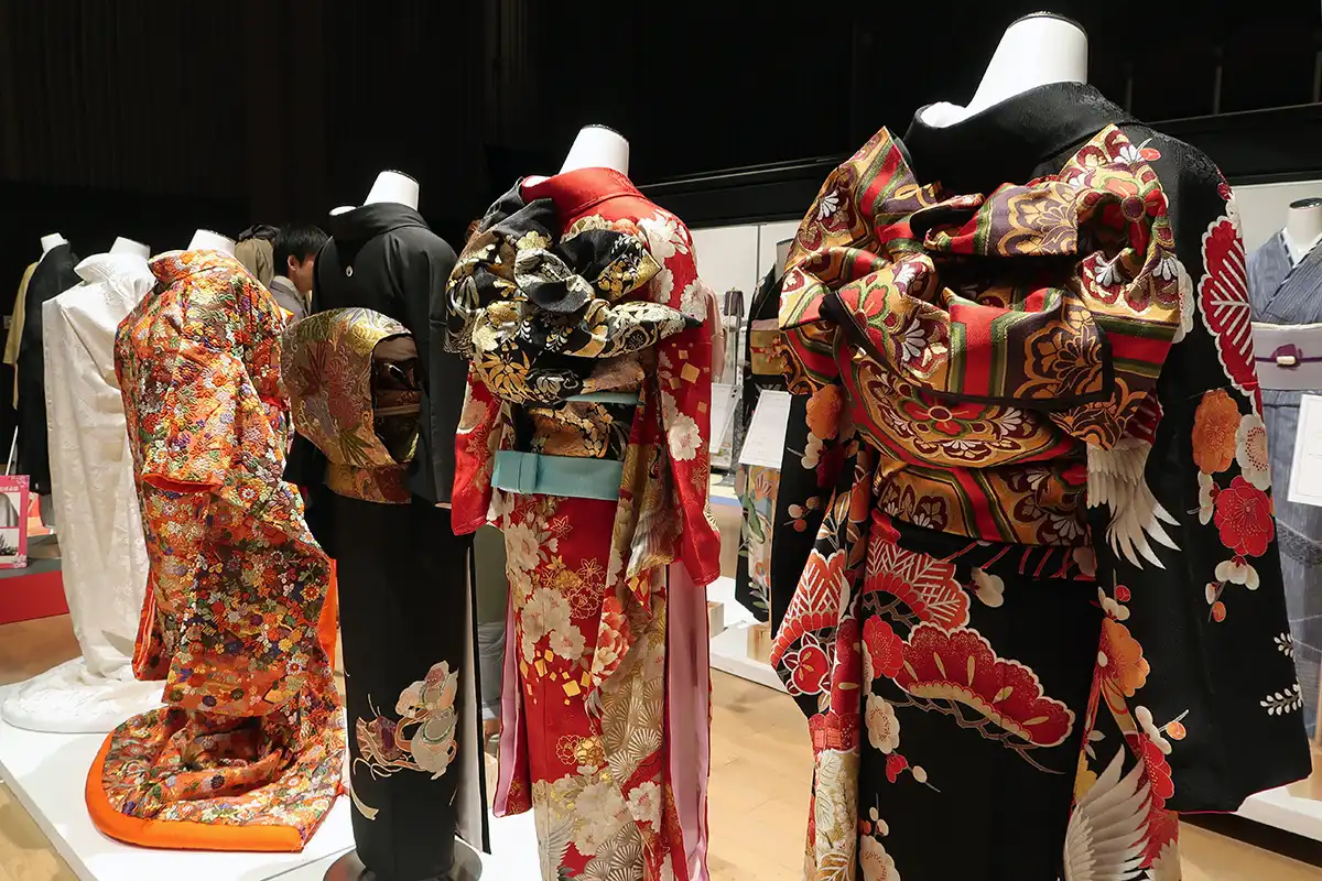 婚礼衣装（白無垢・色打掛・引き振袖）後ろ姿の展示
