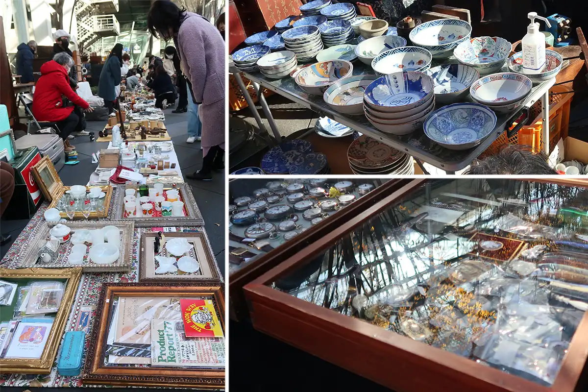 和食器や雑貨が並ぶ大江戸骨董市の店舗