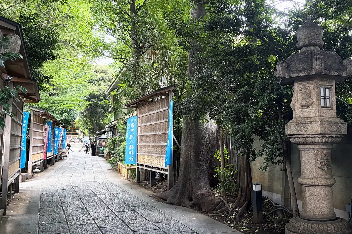 緑に囲まれた戸越八幡神社の参道